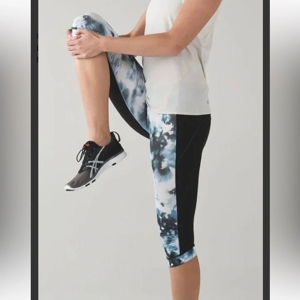 Lululemon Black‎ Mini Blooming Pixie Aquamarine Stop At Nothing Crop Leggings 4